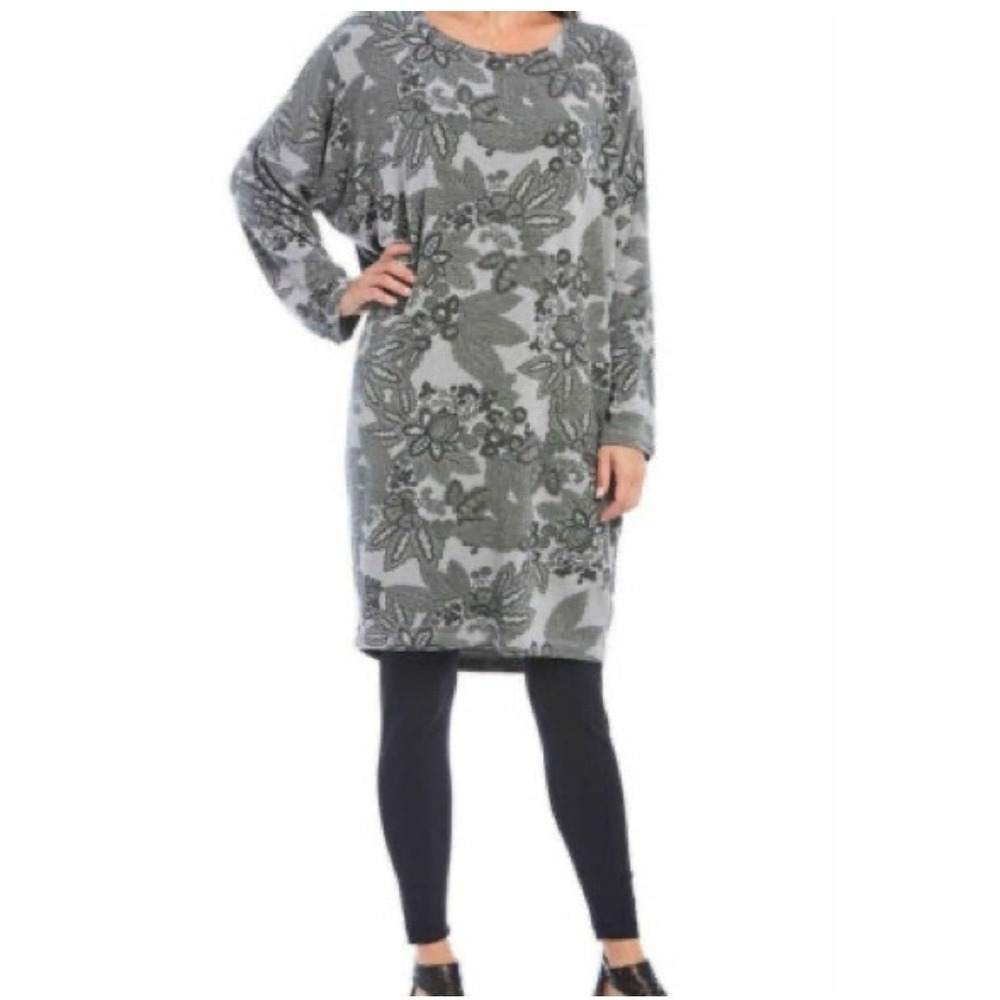 Bryn Walker Alanna Tunic Dress Grey Floral Paisley 84820FP Dove Large NEW